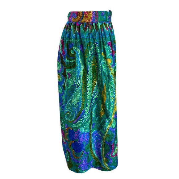 Vintage 70s Mod Pink/Green/Purple/ Blue Floral Paisley Print Maxi Skirt - Picture 1 of 7